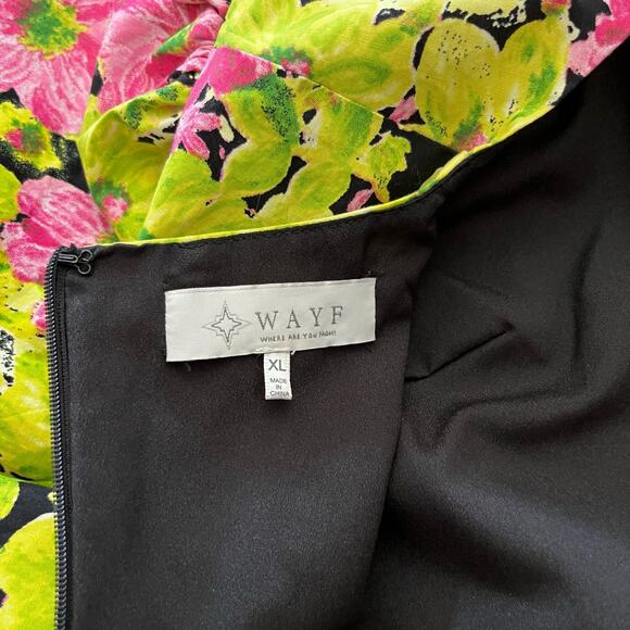 WAYF Dress Size XL Floral Short Sleeve Side Cutout Maxi Lime Fuschia - Picture 3 of 13